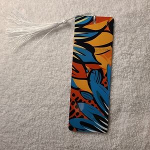 Abstract Blue and Orange Bookmark with Tassel